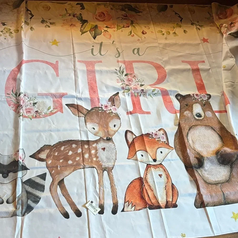 Floral Woodland “It’s a Girl” - Fabric backdrop brand new